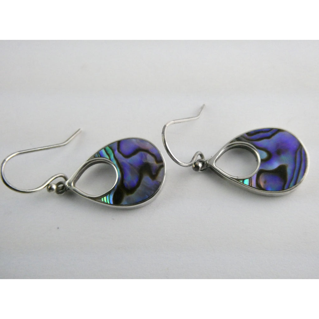 ATI Sterling Silver Purple Abalone Shell Hook Earrings 3.5g 925 1 Inch Total