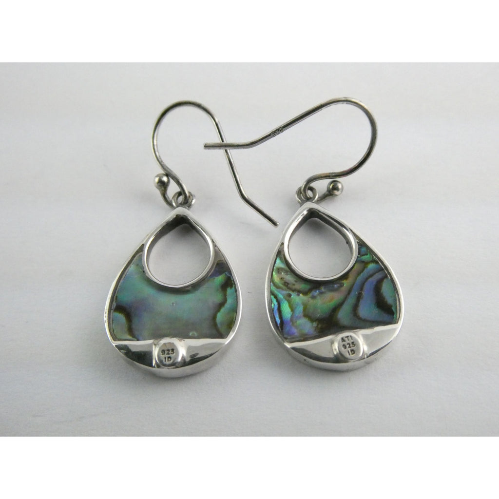 ATI Sterling Silver Purple Abalone Shell Hook Earrings 3.5g 925 1 Inch Total