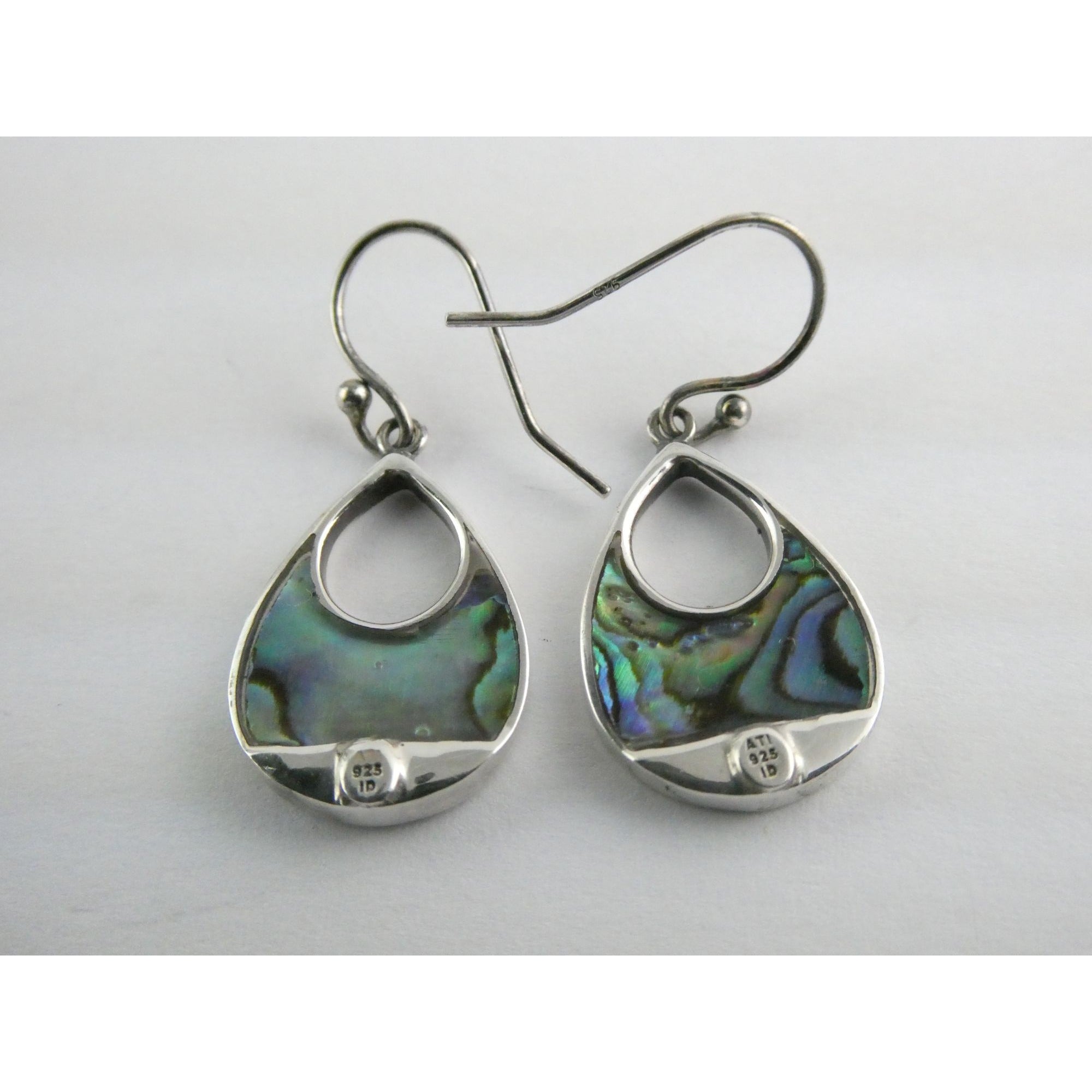 ATI Sterling Silver Purple Abalone Shell Hook Earrings 3.5g 925 1 Inch Total