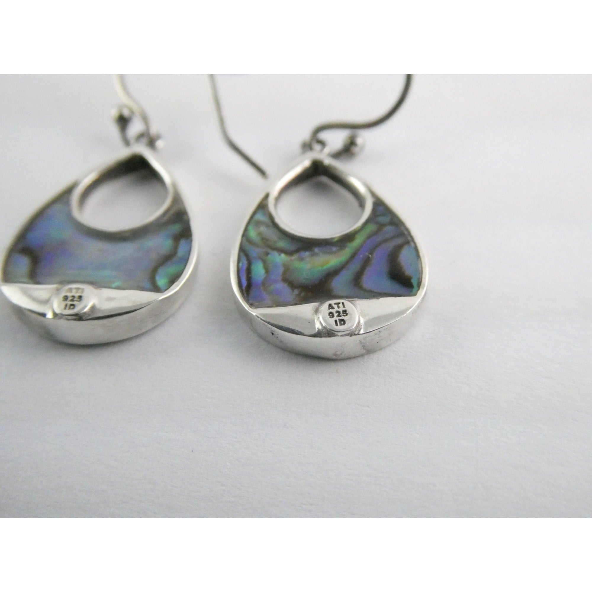 ATI Sterling Silver Purple Abalone Shell Hook Earrings 3.5g 925 1 Inch Total