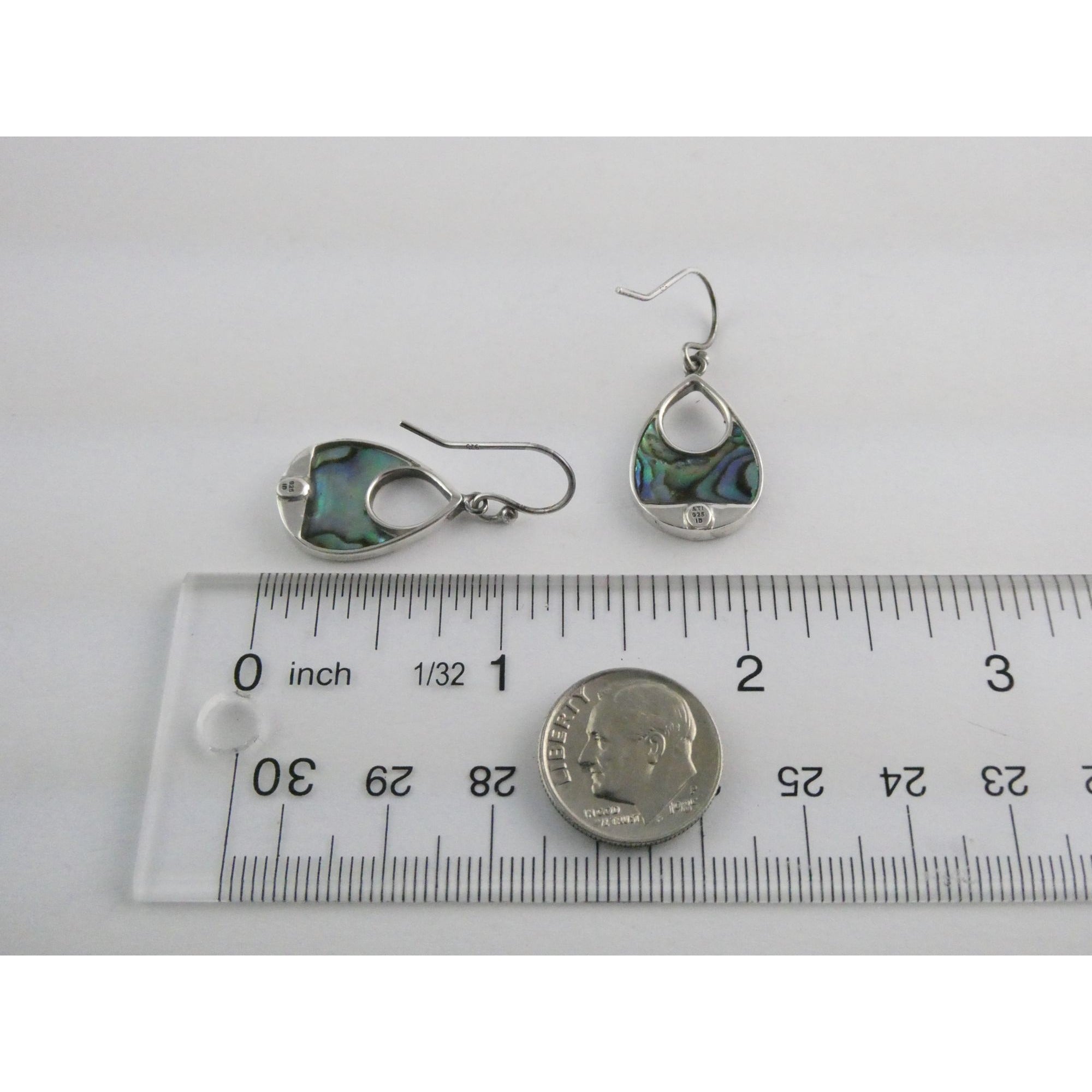 ATI Sterling Silver Purple Abalone Shell Hook Earrings 3.5g 925 1 Inch Total