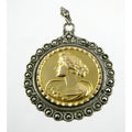 Industria Argentina 800 Silver 18k Gold Coin Pendant Marcasite Diamond Accent