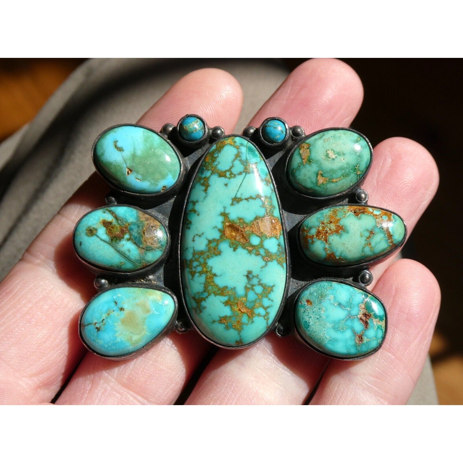 Southwestern Mexican Jimenez Federico JF Sterling Silver Turquoise Brooch Pin