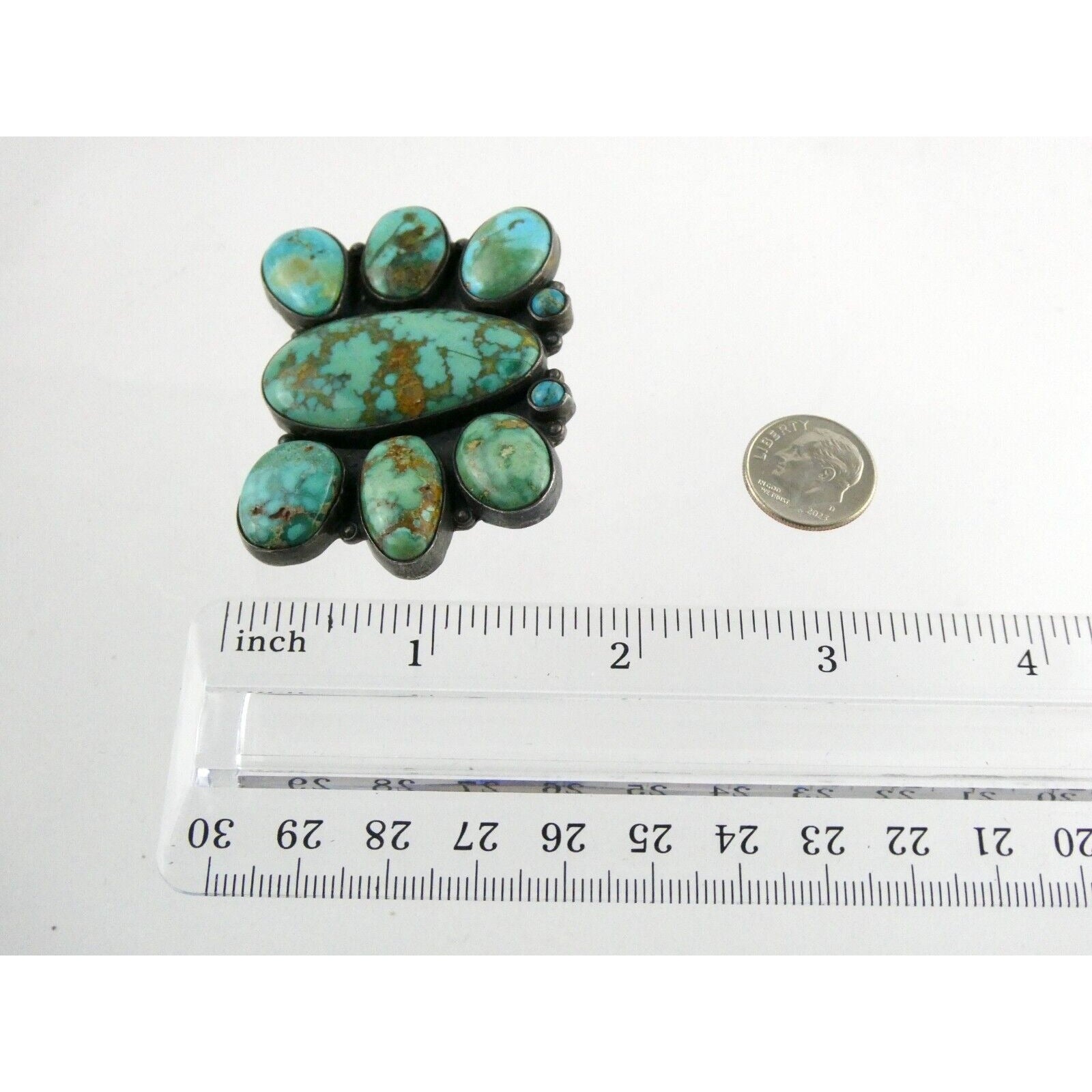 Southwestern Mexican Jimenez Federico JF Sterling Silver Turquoise Brooch Pin