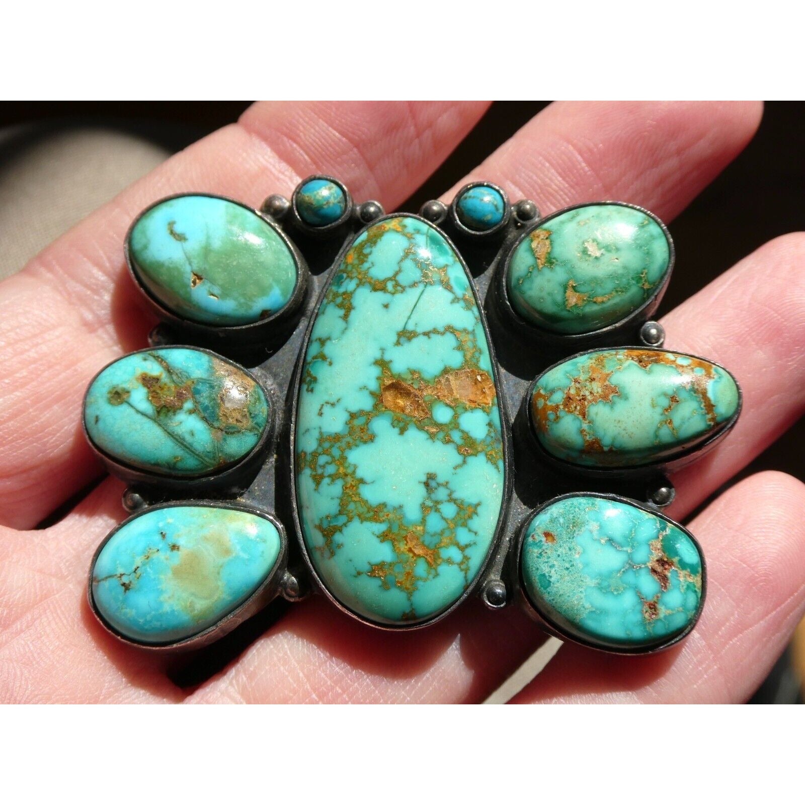 Southwestern Mexican Jimenez Federico JF Sterling Silver Turquoise Brooch Pin