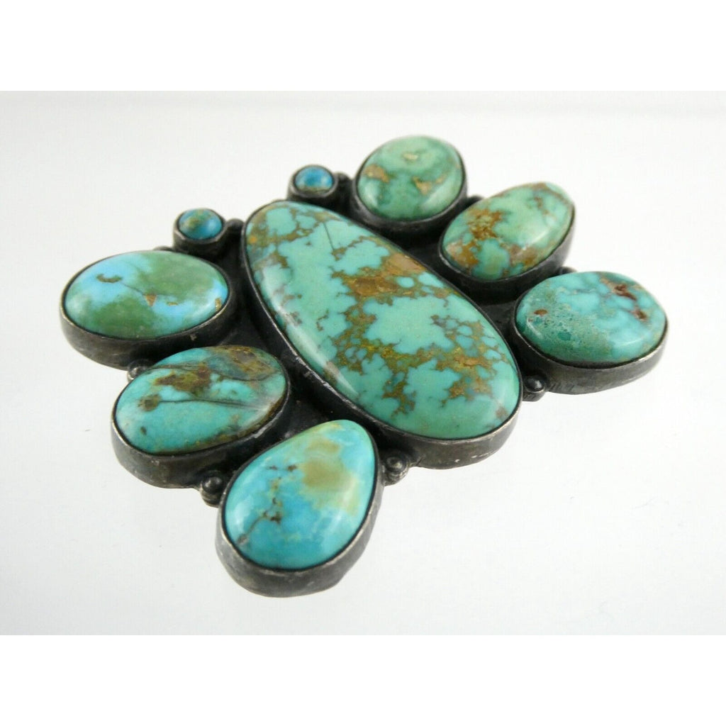 Southwestern Mexican Jimenez Federico JF Sterling Silver Turquoise Brooch Pin