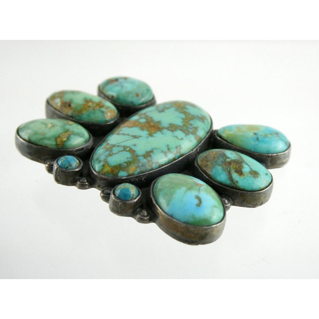 Southwestern Mexican Jimenez Federico JF Sterling Silver Turquoise Brooch Pin