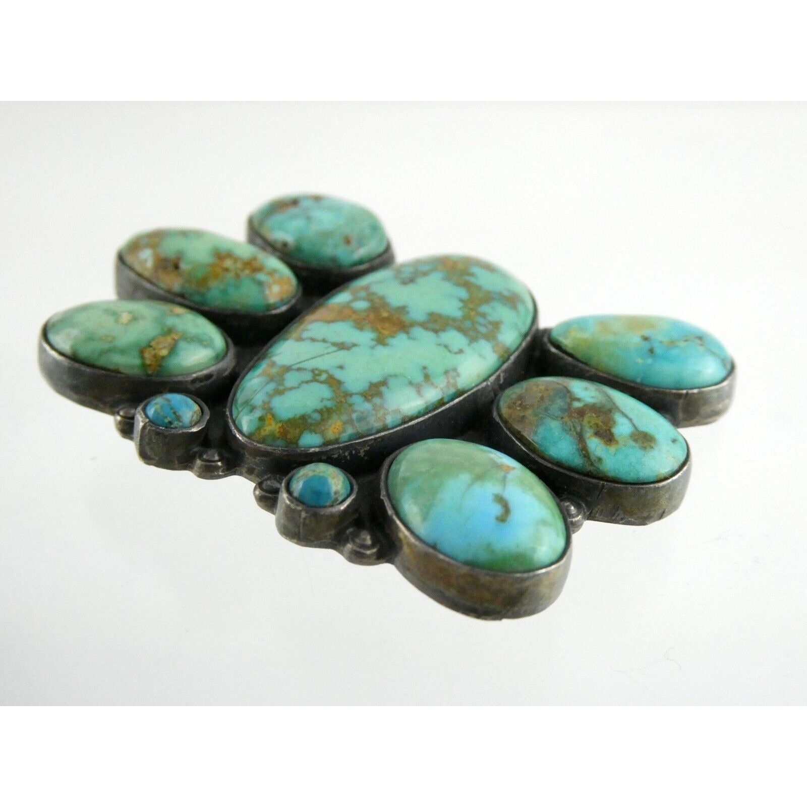 Southwestern Mexican Jimenez Federico JF Sterling Silver Turquoise Brooch Pin