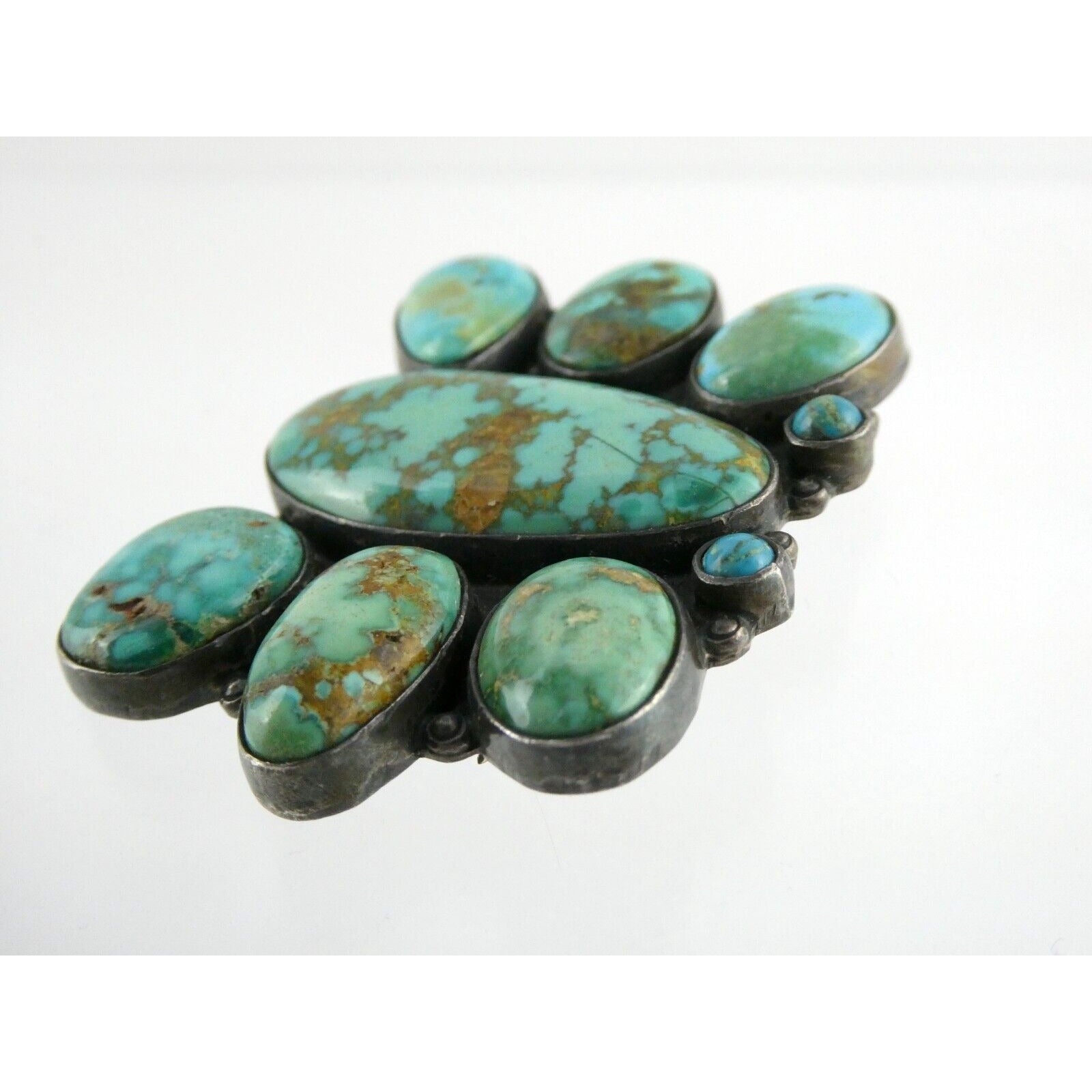 Southwestern Mexican Jimenez Federico JF Sterling Silver Turquoise Brooch Pin