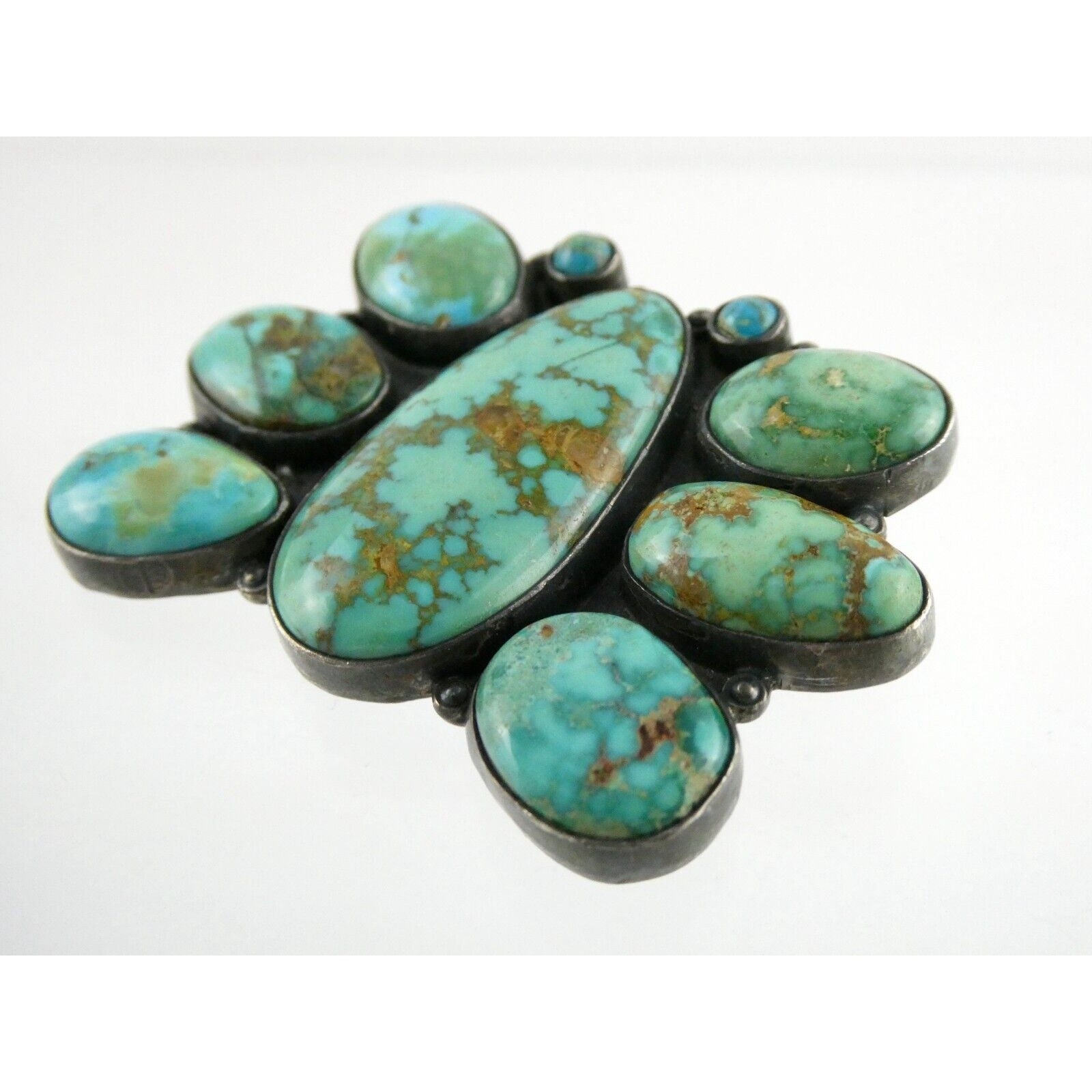 Southwestern Mexican Jimenez Federico JF Sterling Silver Turquoise Brooch Pin