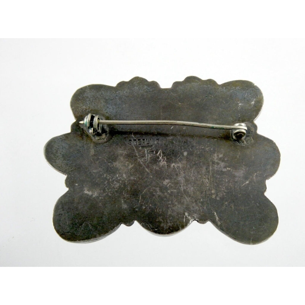 Southwestern Mexican Jimenez Federico JF Sterling Silver Turquoise Brooch Pin