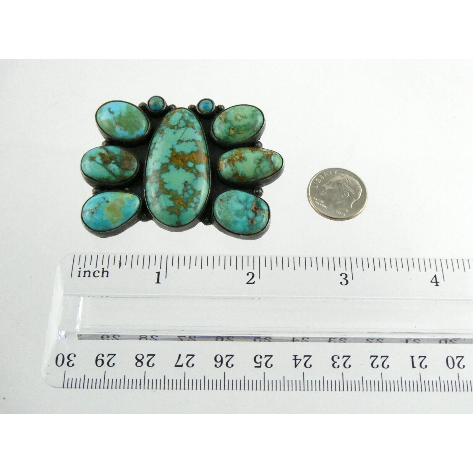 Southwestern Mexican Jimenez Federico JF Sterling Silver Turquoise Brooch Pin