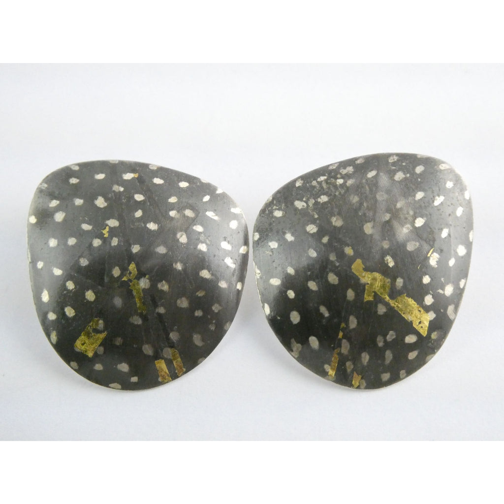 Sydney Lynch Sterling Silver and 22k Gold Modernist Freeform Earrings 8g 1.25 In