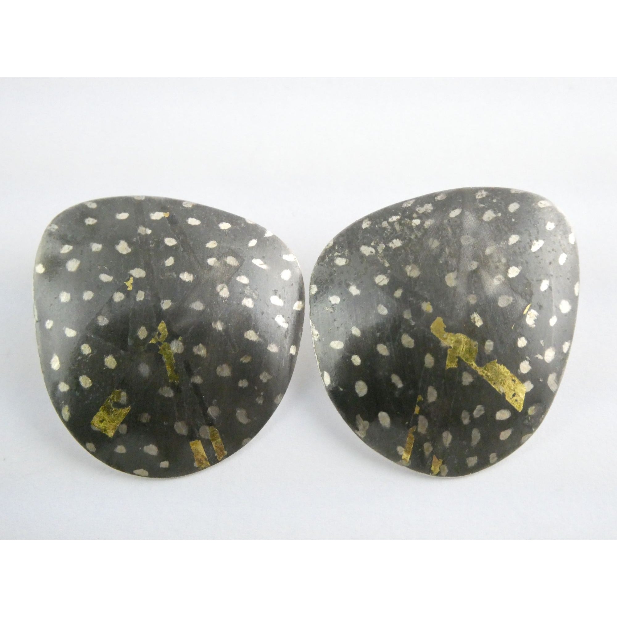 Sydney Lynch Sterling Silver and 22k Gold Modernist Freeform Earrings 8g 1.25 In