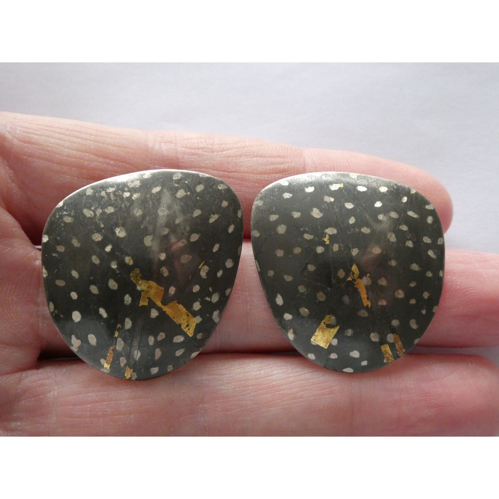 Sydney Lynch Sterling Silver and 22k Gold Modernist Freeform Earrings 8g 1.25 In
