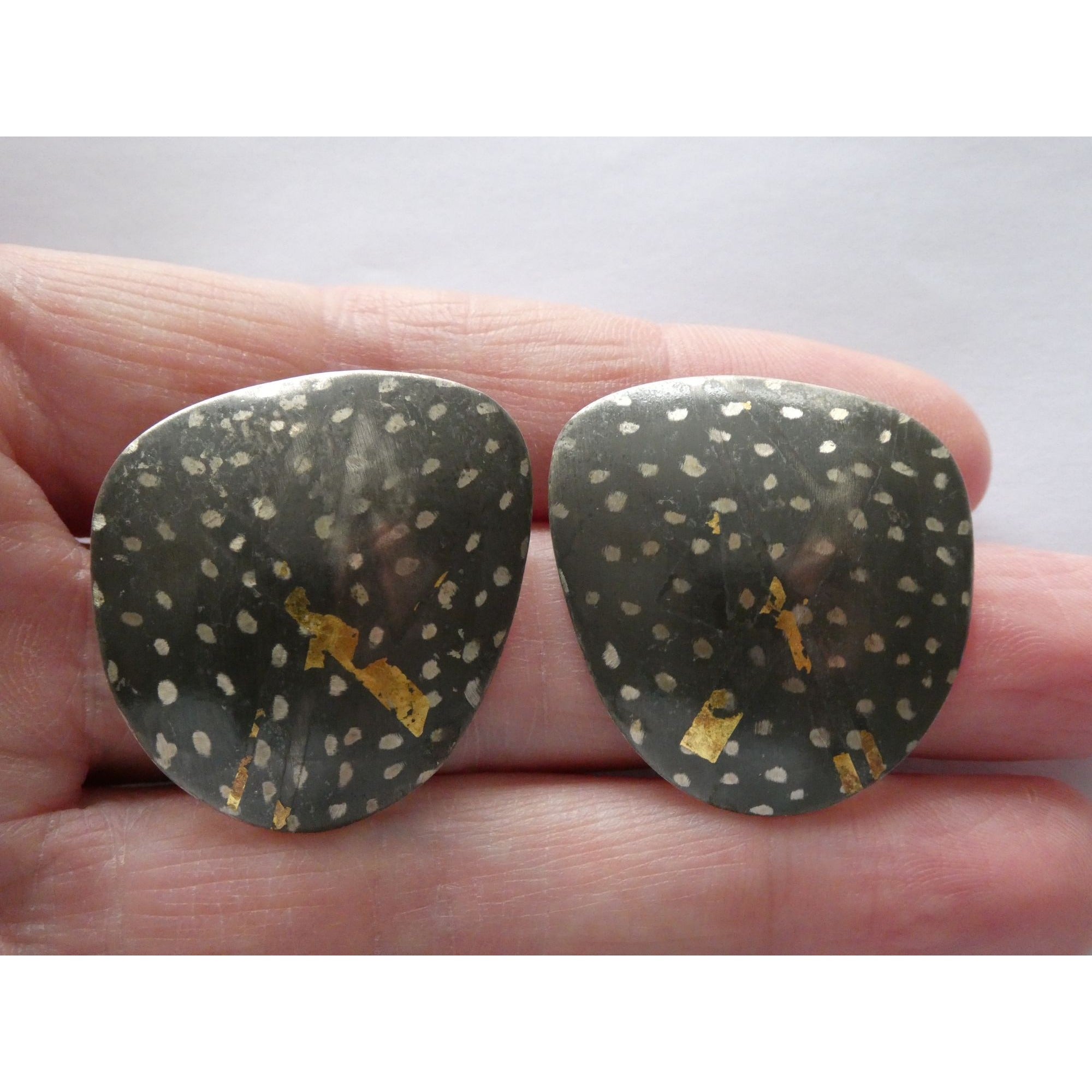 Sydney Lynch Sterling Silver and 22k Gold Modernist Freeform Earrings 8g 1.25 In