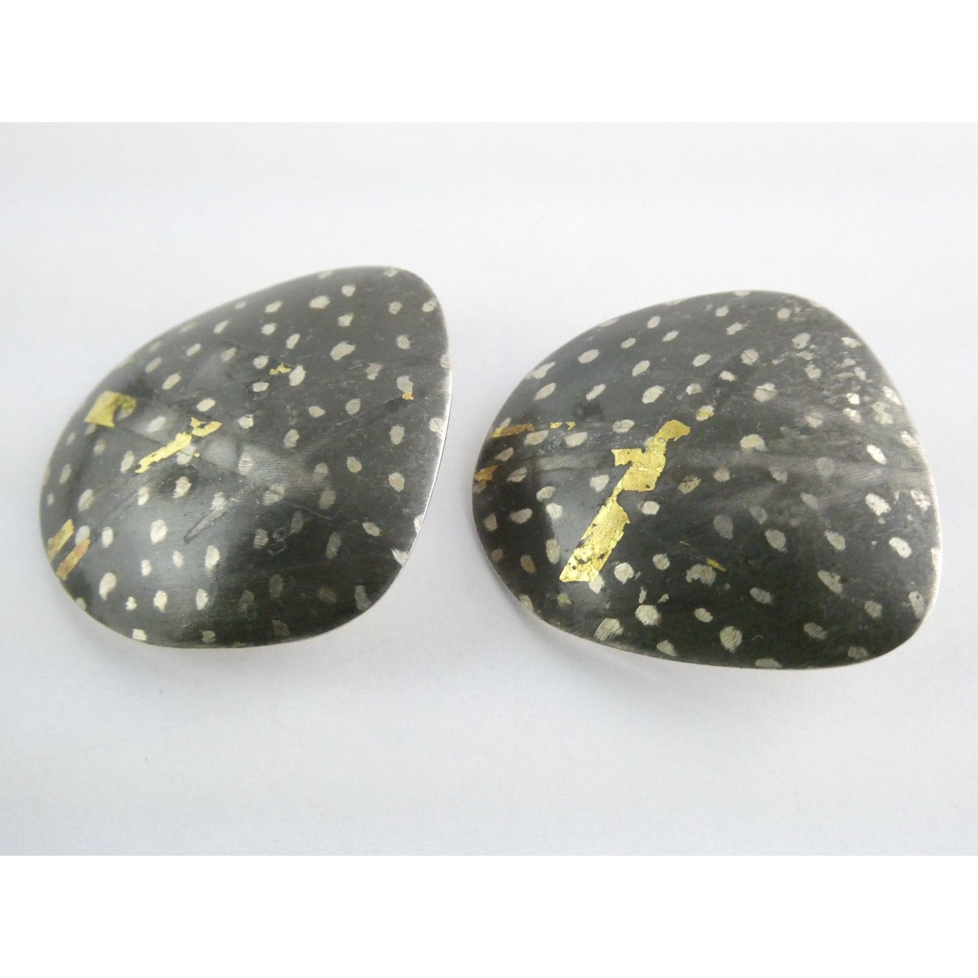Sydney Lynch Sterling Silver and 22k Gold Modernist Freeform Earrings 8g 1.25 In