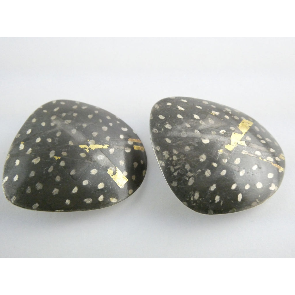 Sydney Lynch Sterling Silver and 22k Gold Modernist Freeform Earrings 8g 1.25 In