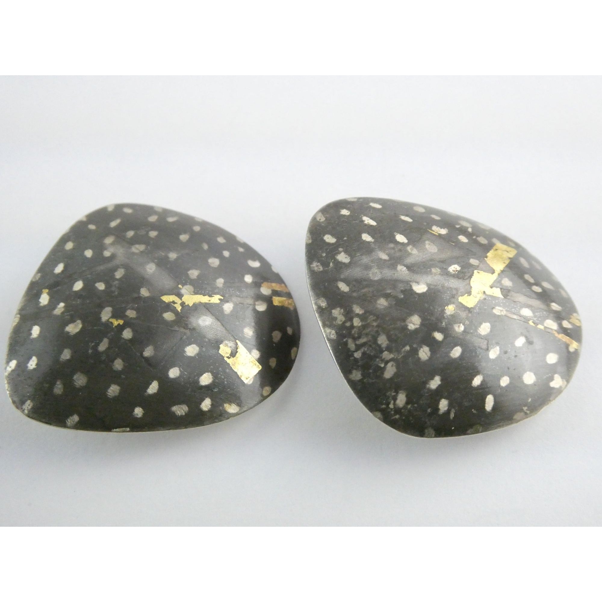Sydney Lynch Sterling Silver and 22k Gold Modernist Freeform Earrings 8g 1.25 In