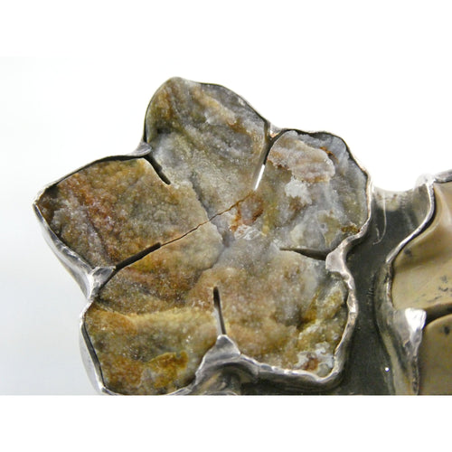Amy Kahn Russell AKR Carved Jasper Leaf Agate Flower Sterling Silver Pin Pendant