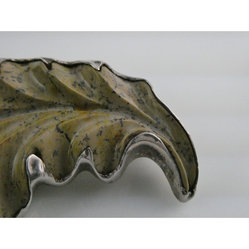 Amy Kahn Russell AKR Carved Jasper Leaf Agate Flower Sterling Silver Pin Pendant