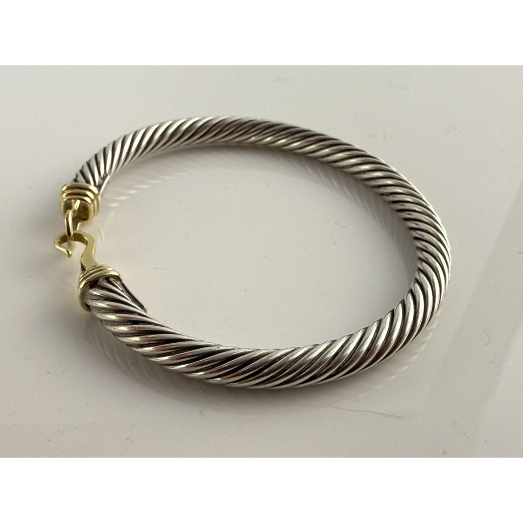David Yurman Sterling Silver 14k Gold Classic Cable Buckle Bracelet 6.5 Inch 5mm