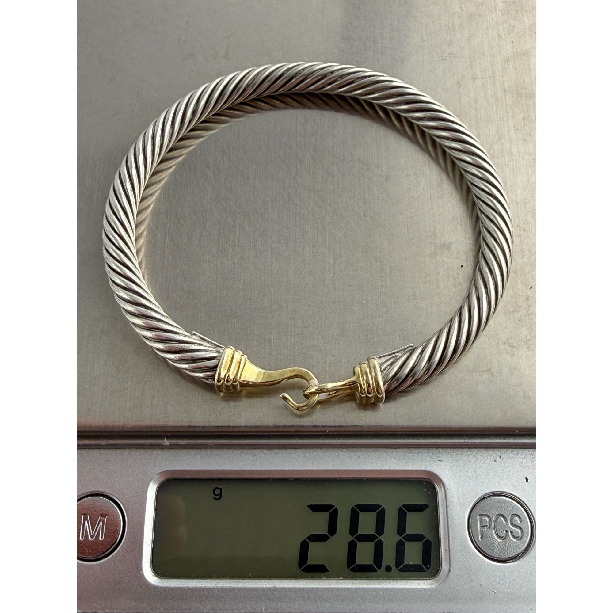 David Yurman Sterling Silver 14k Gold Classic Cable Buckle Bracelet 6.5 Inch 5mm