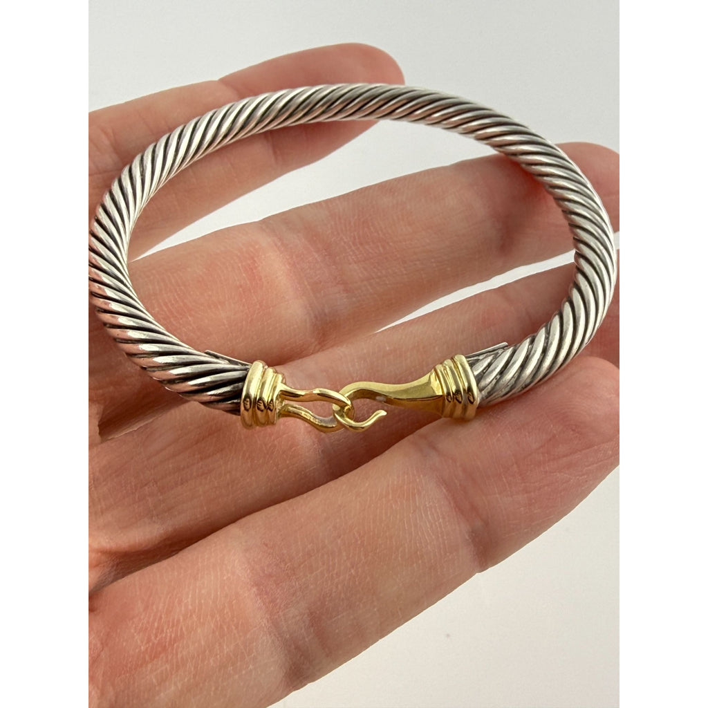 David Yurman Sterling Silver 14k Gold Classic Cable Buckle Bracelet 6.5 Inch 5mm