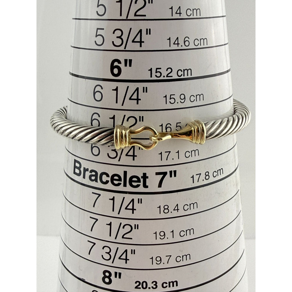 David Yurman Sterling Silver 14k Gold Classic Cable Buckle Bracelet 6.5 Inch 5mm