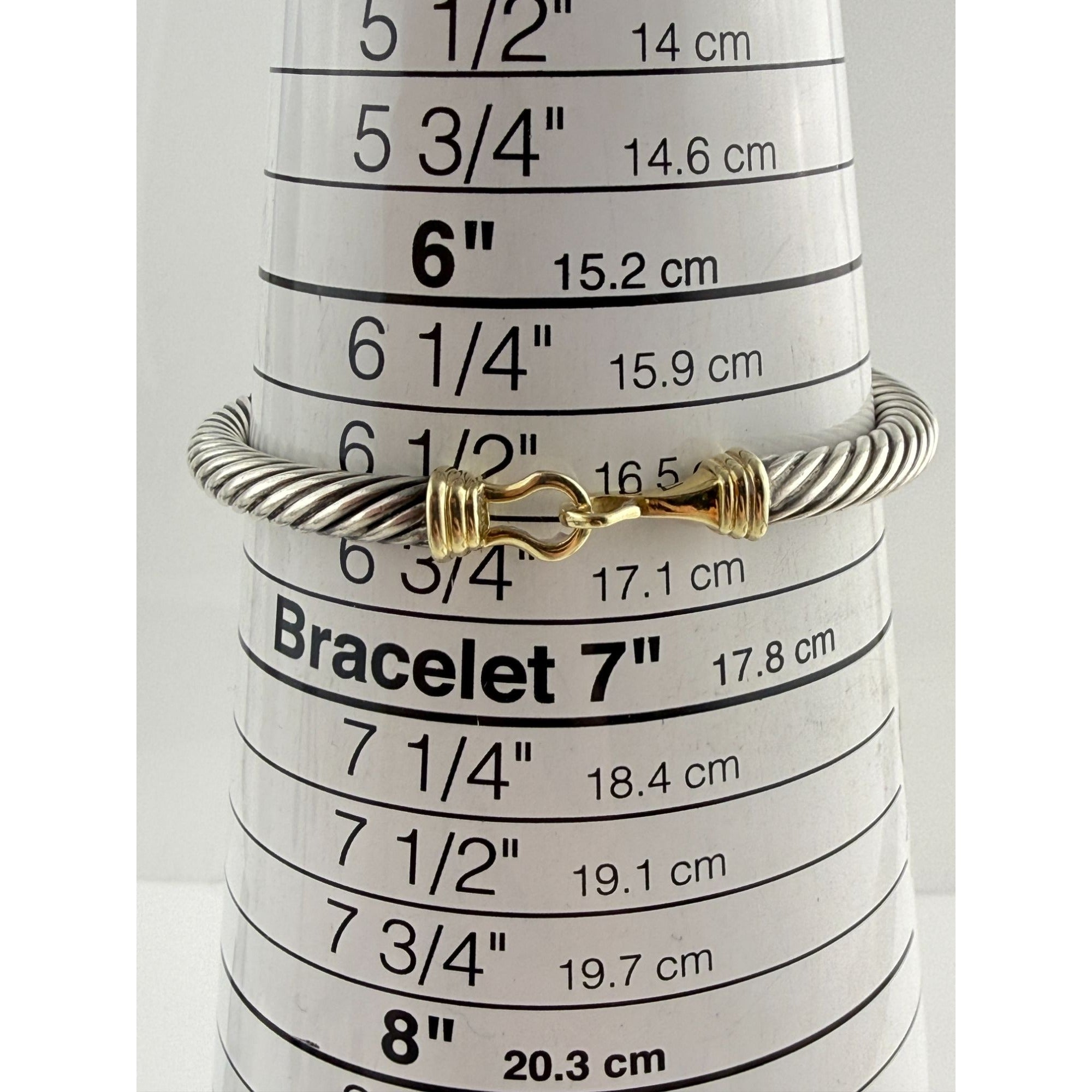 David Yurman Sterling Silver 14k Gold Classic Cable Buckle Bracelet 6.5 Inch 5mm