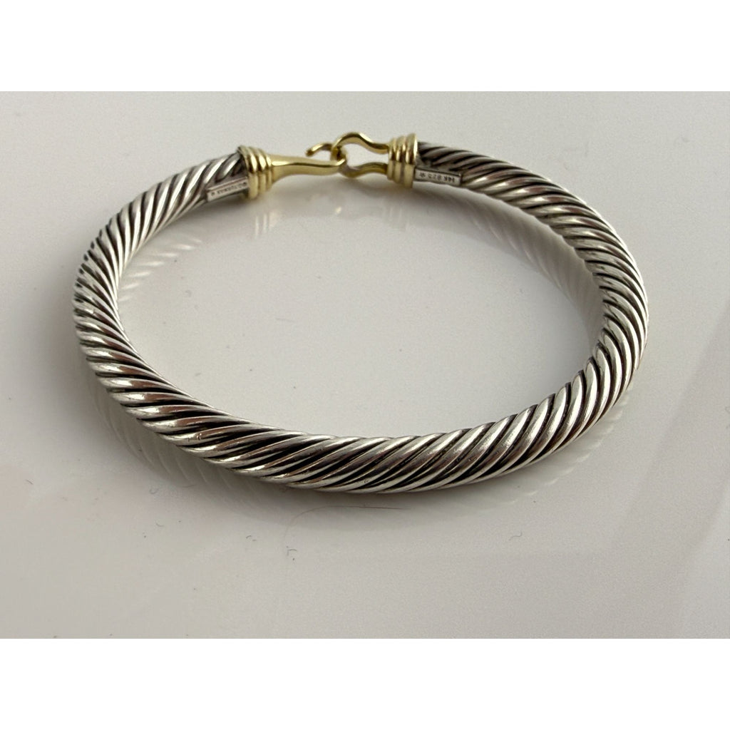 David Yurman Sterling Silver 14k Gold Classic Cable Buckle Bracelet 6.5 Inch 5mm