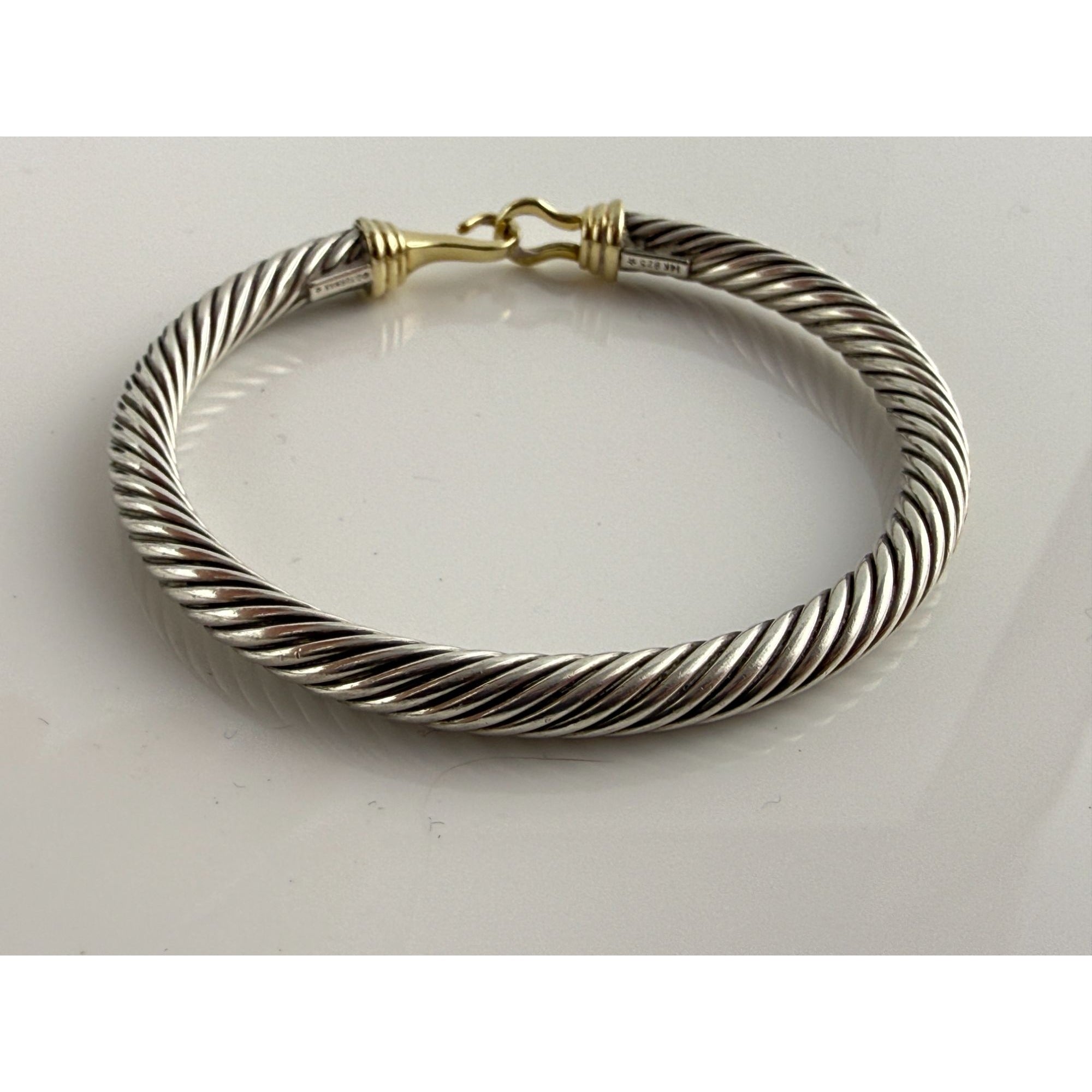 David Yurman Sterling Silver 14k Gold Classic Cable Buckle Bracelet 6.5 Inch 5mm