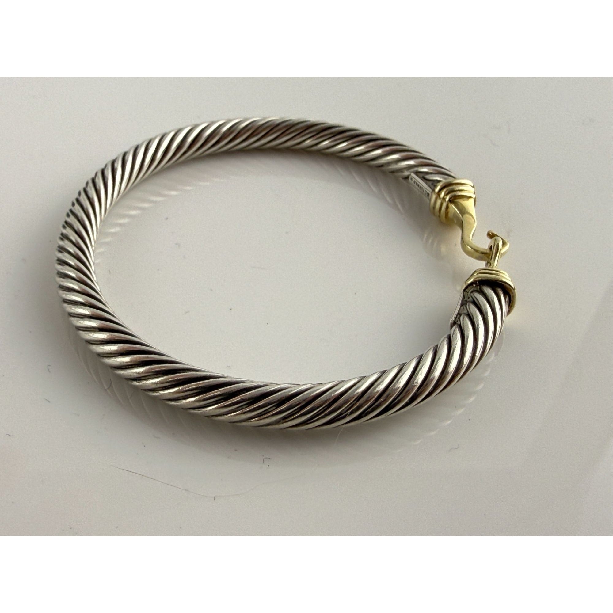 David Yurman Sterling Silver 14k Gold Classic Cable Buckle Bracelet 6.5 Inch 5mm