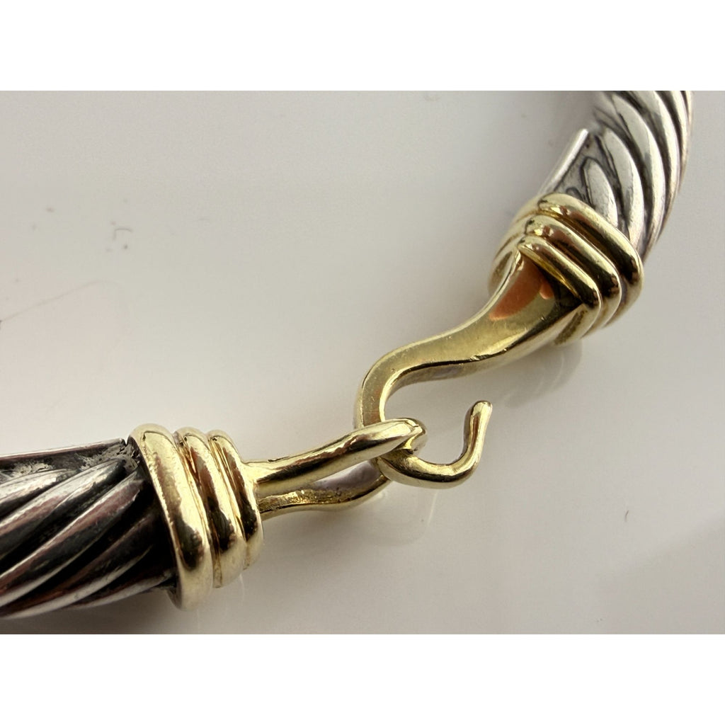 David Yurman Sterling Silver 14k Gold Classic Cable Buckle Bracelet 6.5 Inch 5mm