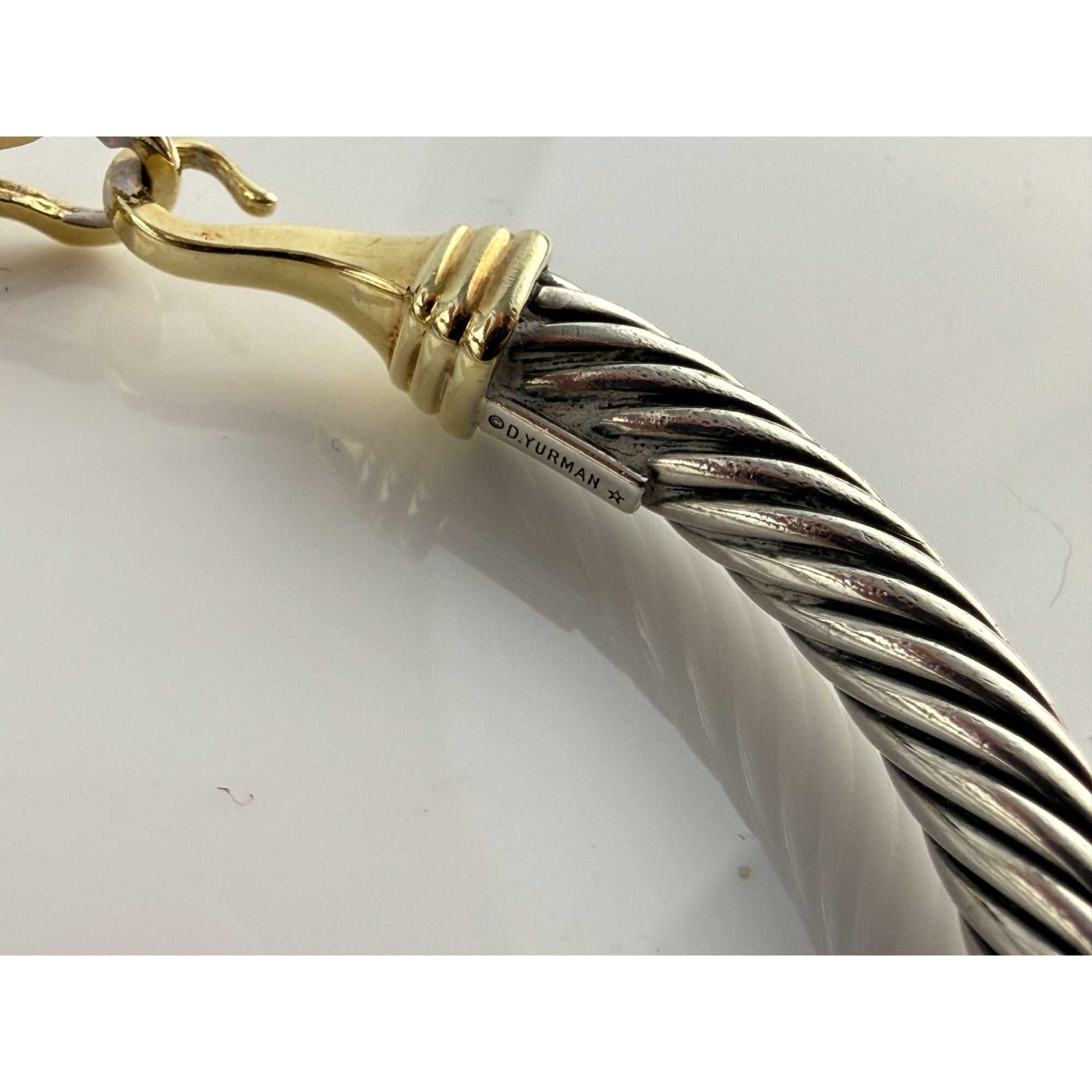 David Yurman Sterling Silver 14k Gold Classic Cable Buckle Bracelet 6.5 Inch 5mm