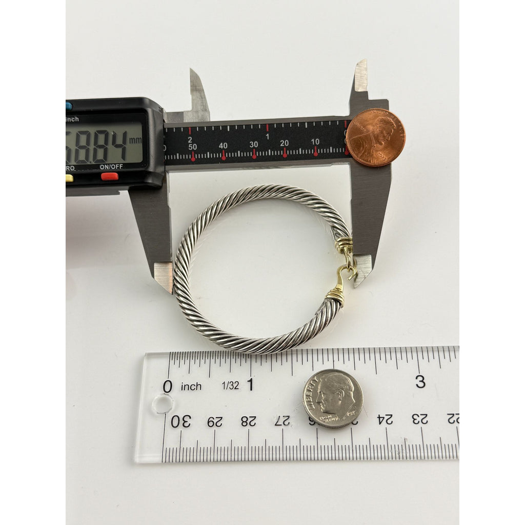 David Yurman Sterling Silver 14k Gold Classic Cable Buckle Bracelet 6.5 Inch 5mm