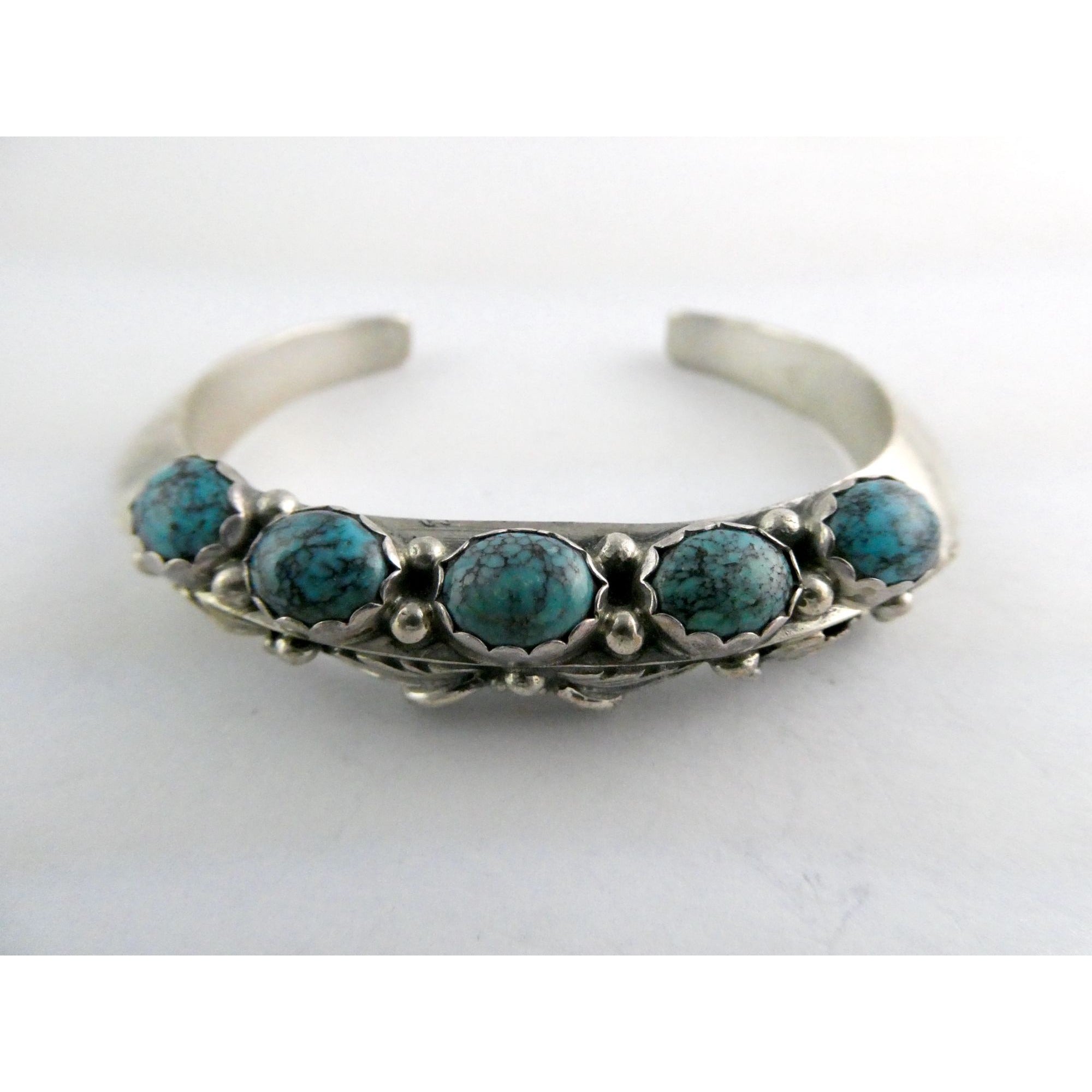 Southwestern Sterling Silver 5 Stone Turquoise Cuff Bracelet 6.75 Inches 58.7g