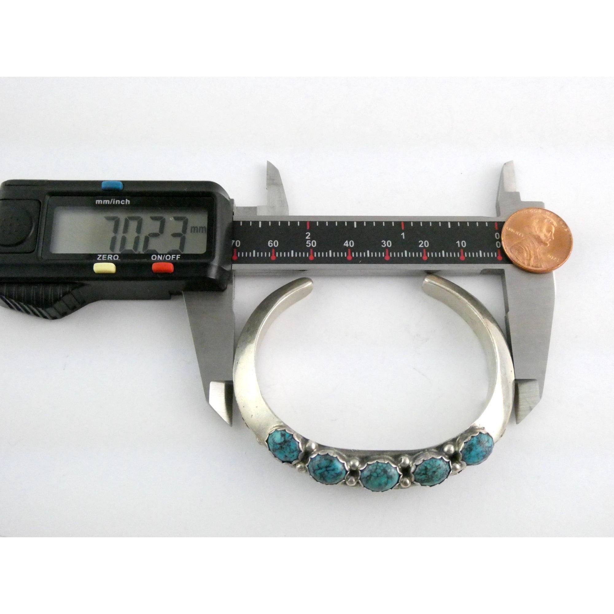 Southwestern Sterling Silver 5 Stone Turquoise Cuff Bracelet 6.75 Inches 58.7g