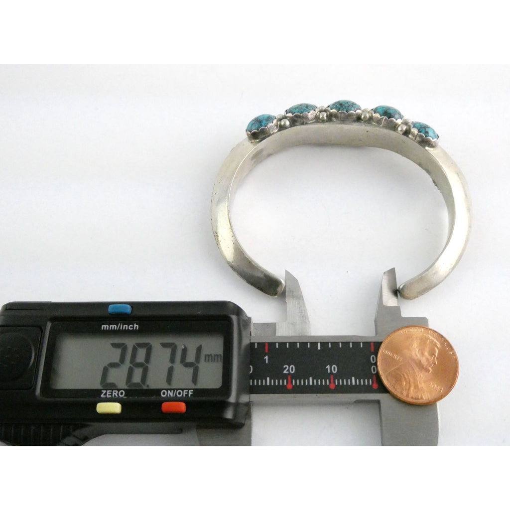 Southwestern Sterling Silver 5 Stone Turquoise Cuff Bracelet 6.75 Inches 58.7g