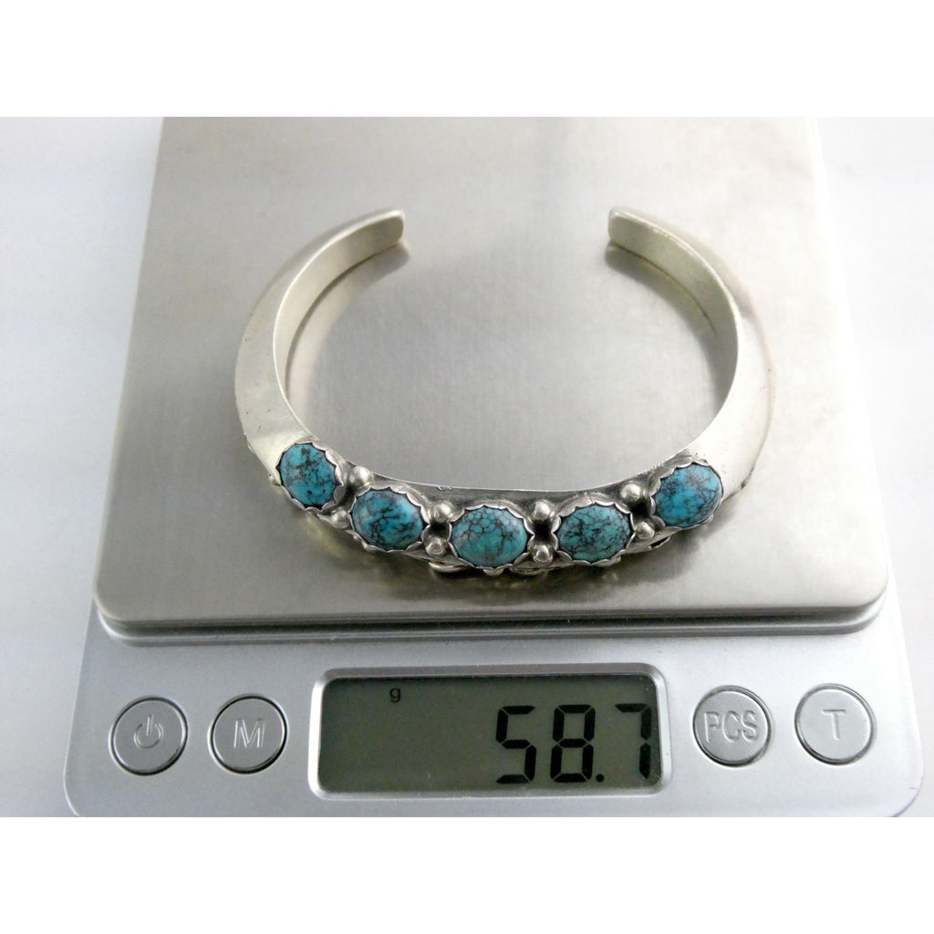 Southwestern Sterling Silver 5 Stone Turquoise Cuff Bracelet 6.75 Inches 58.7g