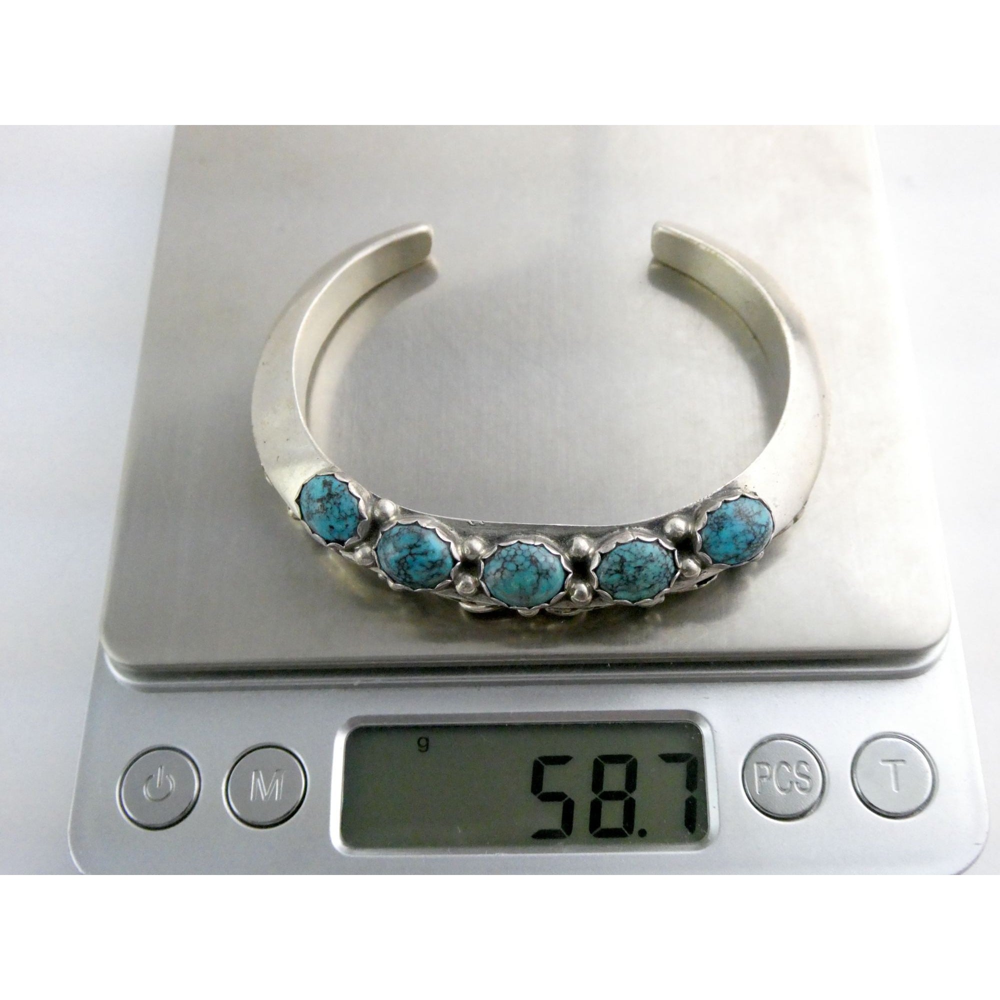 Southwestern Sterling Silver 5 Stone Turquoise Cuff Bracelet 6.75 Inches 58.7g