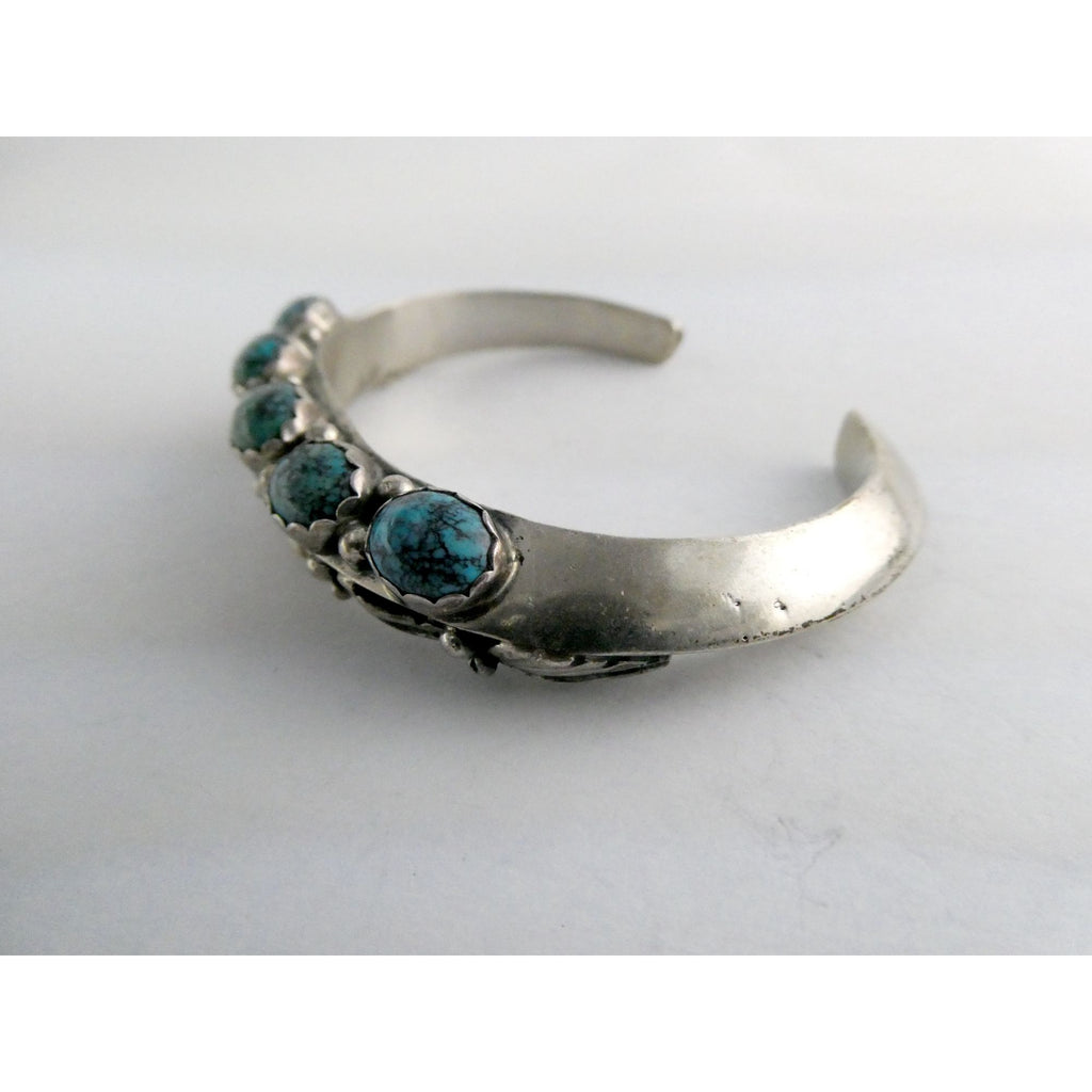 Southwestern Sterling Silver 5 Stone Turquoise Cuff Bracelet 6.75 Inches 58.7g