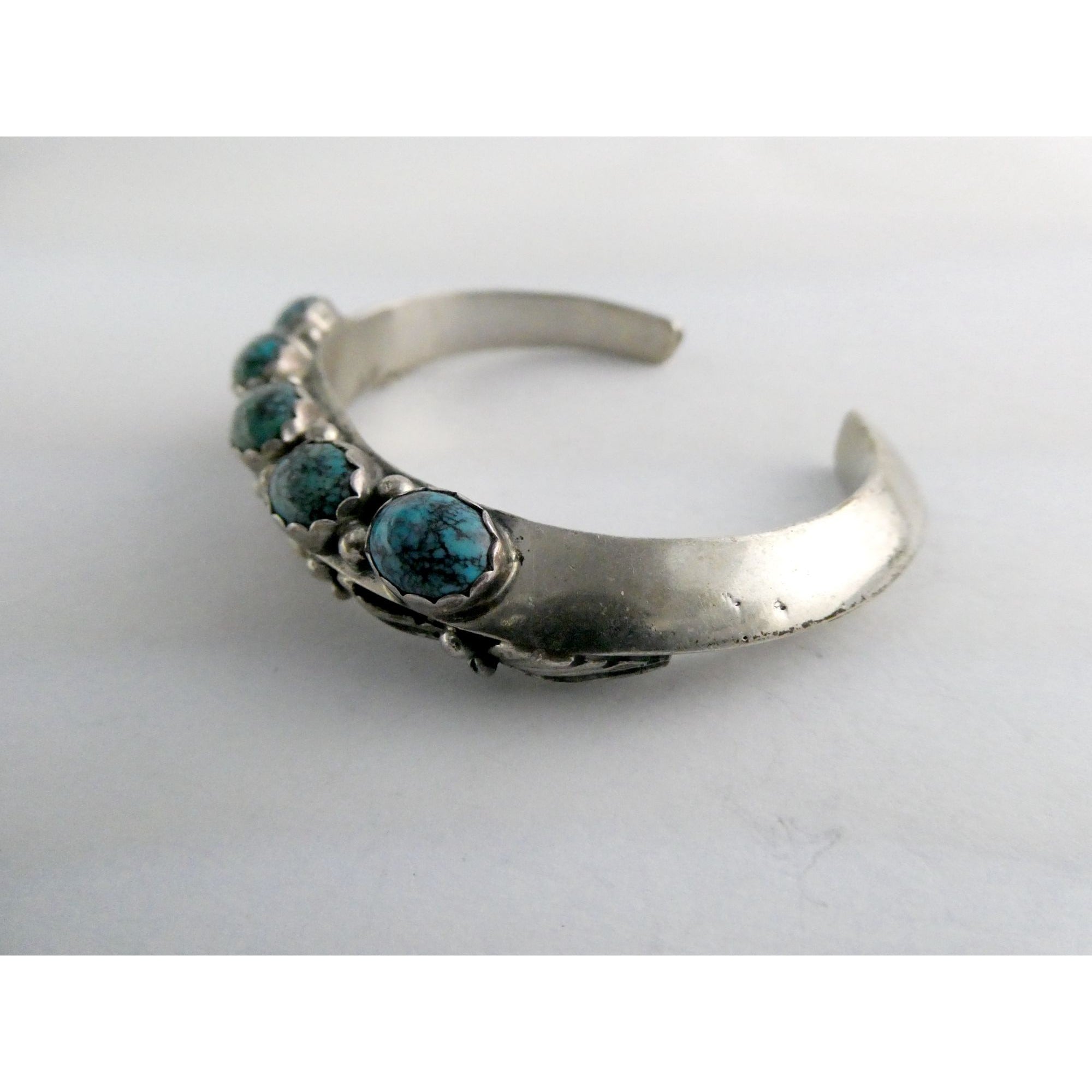 Southwestern Sterling Silver 5 Stone Turquoise Cuff Bracelet 6.75 Inches 58.7g
