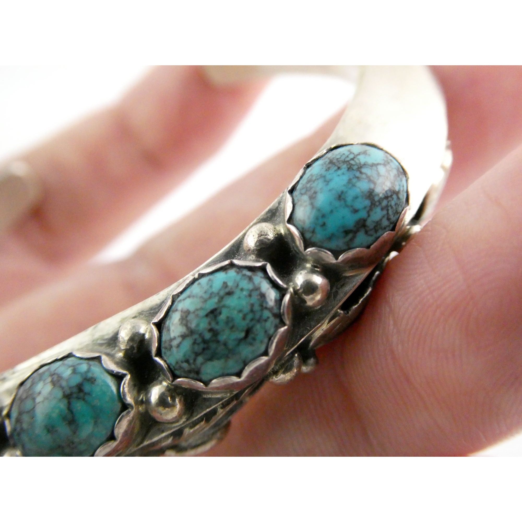 Southwestern Sterling Silver 5 Stone Turquoise Cuff Bracelet 6.75 Inches 58.7g