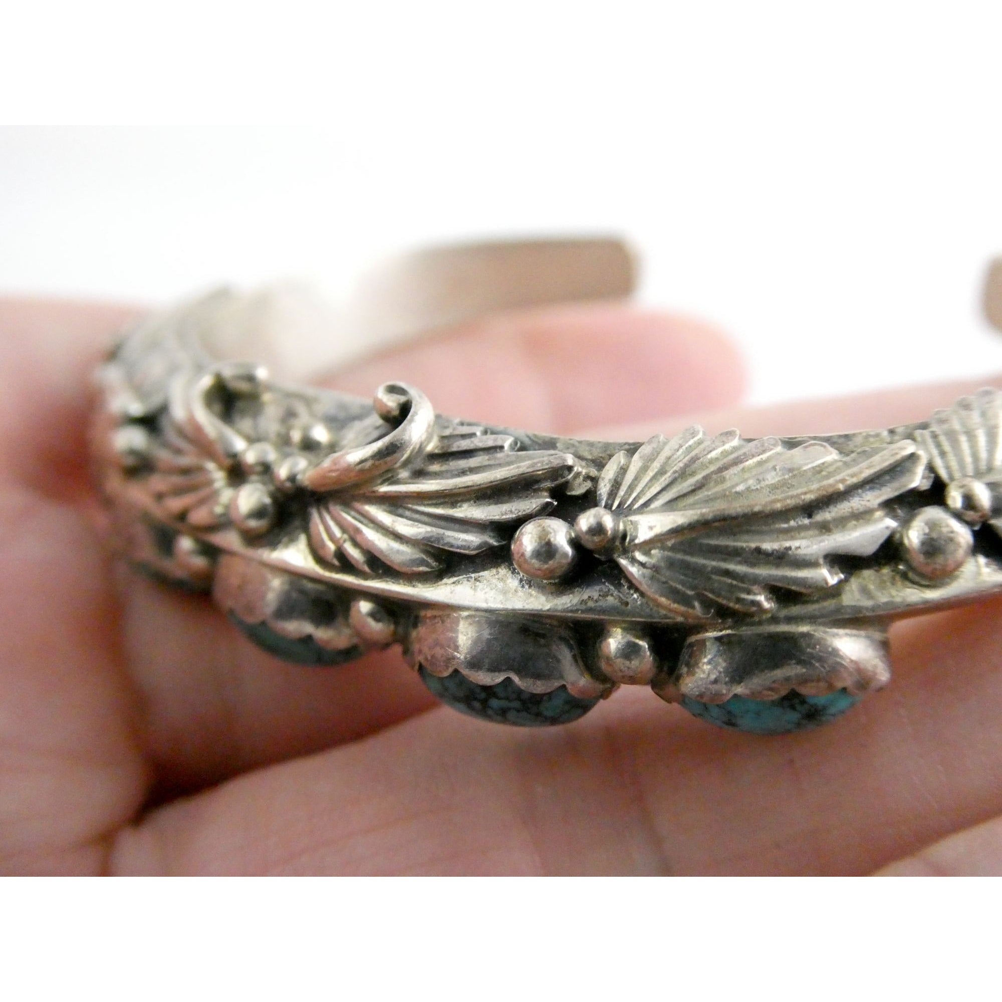 Southwestern Sterling Silver 5 Stone Turquoise Cuff Bracelet 6.75 Inches 58.7g