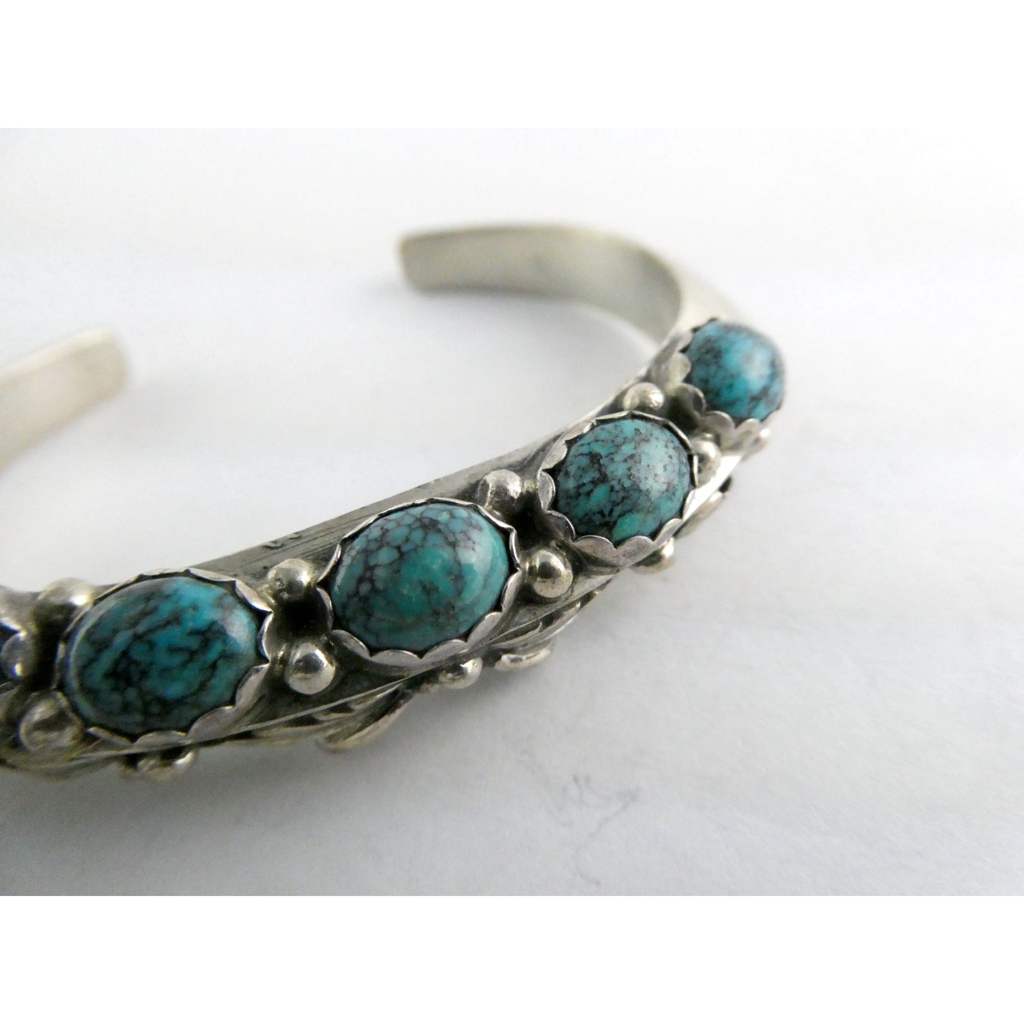 Southwestern Sterling Silver 5 Stone Turquoise Cuff Bracelet 6.75 Inches 58.7g