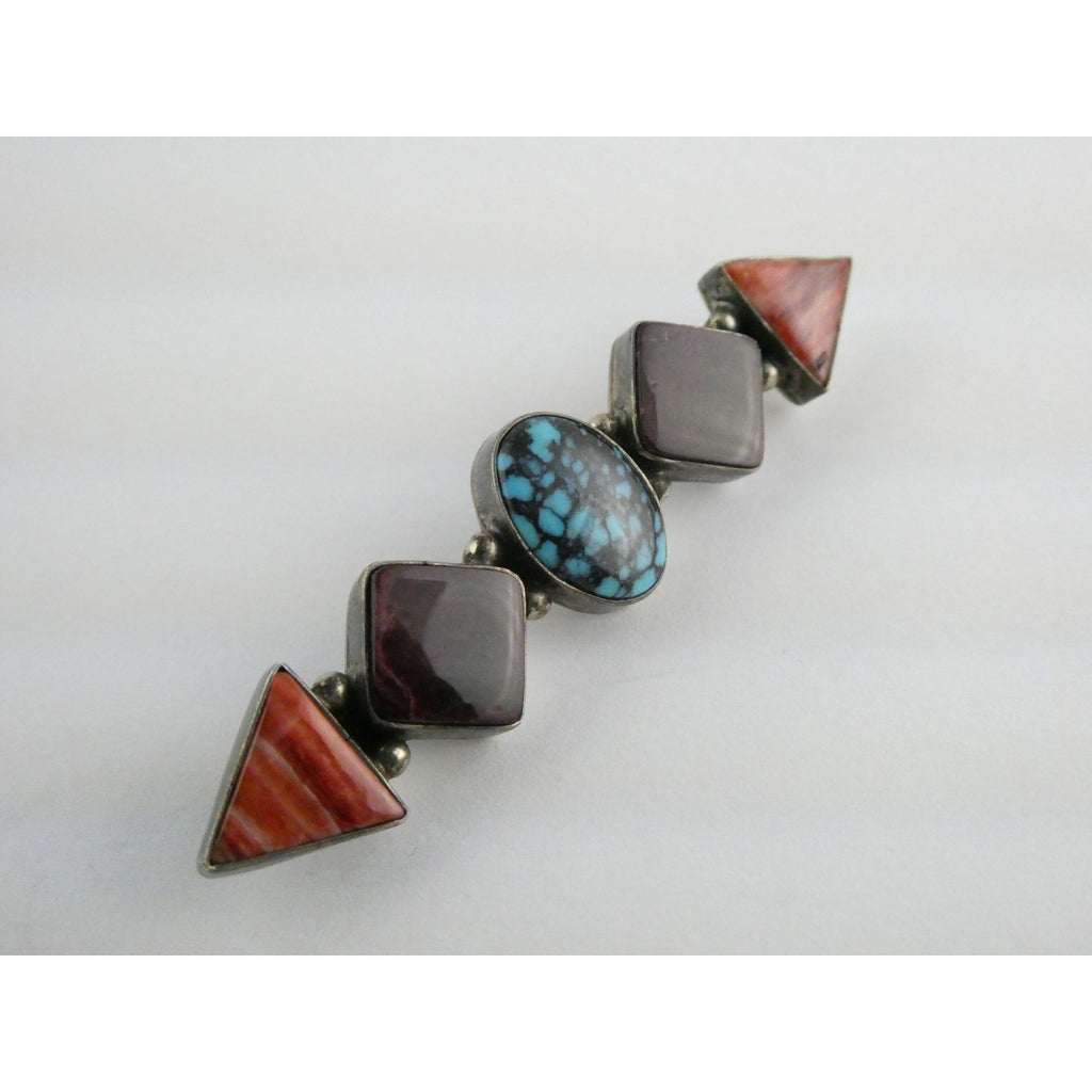 Elgin Tom NA Navajo Sterling Silver Spiny Oyster Shell and Turquoise Pin Brooch