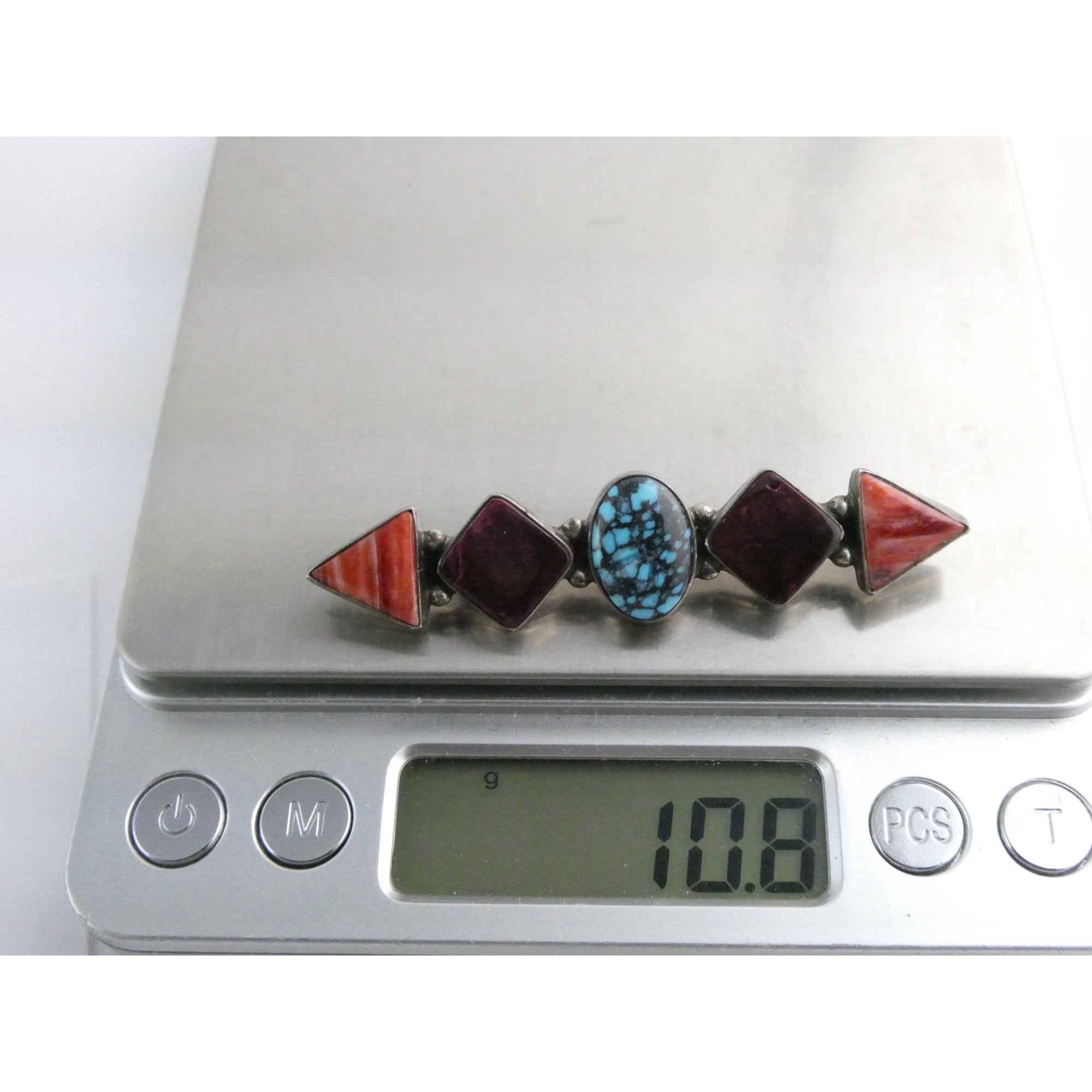 Elgin Tom NA Navajo Sterling Silver Spiny Oyster Shell and Turquoise Pin Brooch