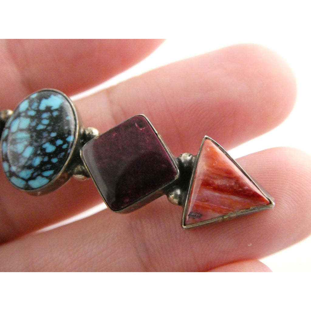 Elgin Tom NA Navajo Sterling Silver Spiny Oyster Shell and Turquoise Pin Brooch