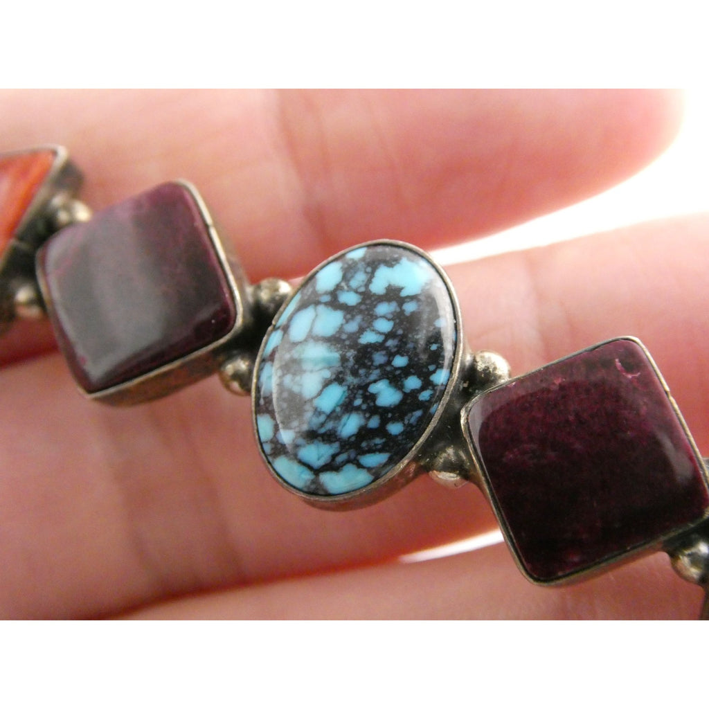 Elgin Tom NA Navajo Sterling Silver Spiny Oyster Shell and Turquoise Pin Brooch